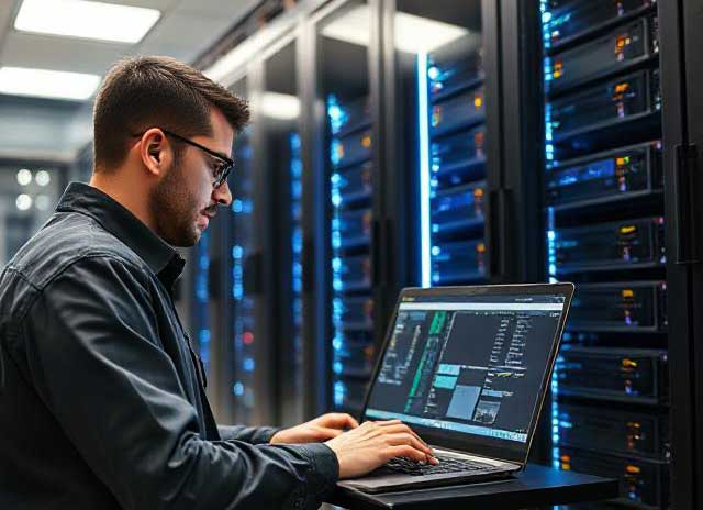 IT Techniker im Serverraum